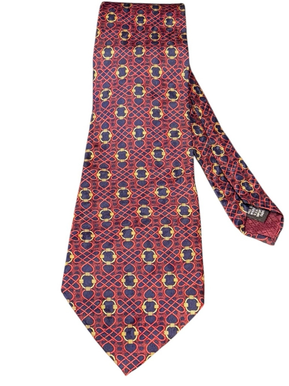 Christian Dior Monsieur Silk Tie Burgundy Navy Gold Geometric Chain Vintage USA